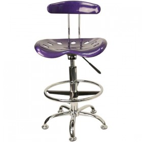 Vibrant Violet and Chrome Drafting Stool with Tractor Seat [LF-215-VIOLET-GG]