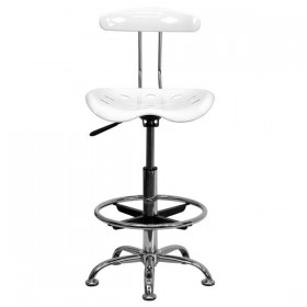 Vibrant White and Chrome Drafting Stool with Tractor Seat [LF-215-WHITE-GG]