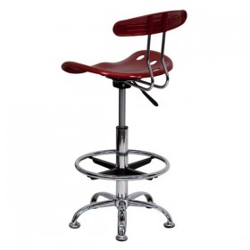 Vibrant Wine Red and Chrome Drafting Stool with Tractor Seat [LF-215-WINERED-GG]