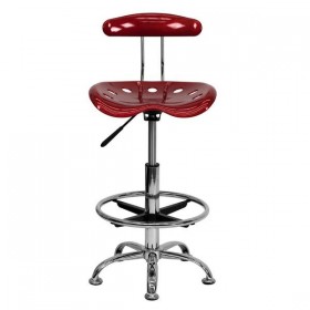 Vibrant Wine Red and Chrome Drafting Stool with Tractor Seat [LF-215-WINERED-GG]