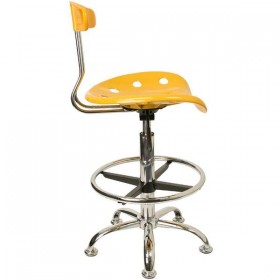 Vibrant Orange-Yellow and Chrome Drafting Stool with Tractor Seat [LF-215-YELLOW-GG]