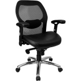 Mid-Back Super Mesh Office Chair with Black Italian Leather Seat and Knee Tilt Control [LF-W42-L-GG]