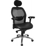 High Back Super Mesh Office Chair with Black Italian Leather Seat and Knee Tilt Control [LF-W42-L-HR-GG]
