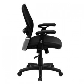 Mid-Back Super Mesh Office Chair with Black Italian Leather Seat [LF-W42B-L-GG]