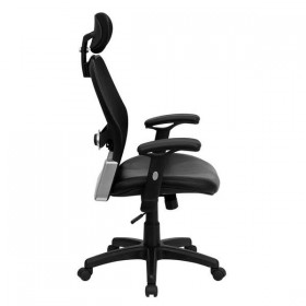 High Back Super Mesh Office Chair with Black Italian Leather Seat [LF-W42B-L-HR-GG]