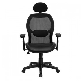 High Back Super Mesh Office Chair with Black Italian Leather Seat [LF-W42B-L-HR-GG]