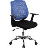Mid-Back Blue Designer Back Task Chair with Arms and Chrome Base [LF-X6-BLUE-A-GG]