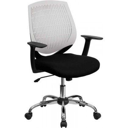 Mid-Back White Designer Back Task Chair with Arms and Chrome Base [LF-X6-WHITE-A-GG]