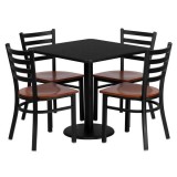 30'' Square Black Laminate Table Set with 4 Ladder Back Metal Chairs - Cherry Wood Seat [MD-0003-GG]