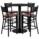 36'' Round Black Laminate Table Set with 4 Grid Back Metal Bar Stools - Cherry Wood Seat [MD-0018-GG]