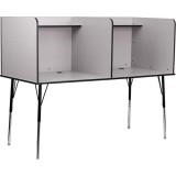 Double Wide Study Carrel with Adjustable Legs and Top Shelf in Nebula Grey Finish [MT-M6222-GRY-DBL-GG]
