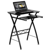 Black Tempered Glass Computer Desk with Pull-Out Keyboard [NAN-CP-60-GG]