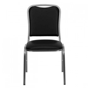 HERCULES Series Stacking Banquet Chair with Black Vinyl and 1.5'' Thick Seat - Silver Vein Frame [NG-108-SV-BK-VYL-GG]