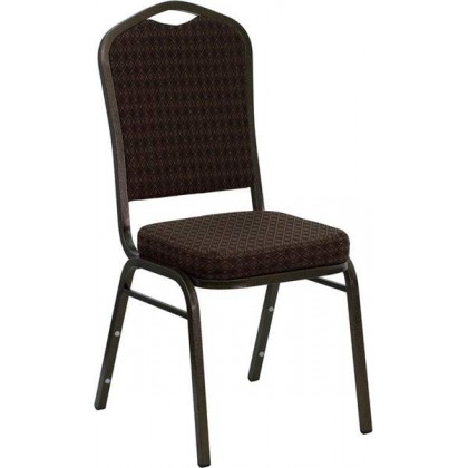 HERCULES Series Crown Back Stacking Banquet Chair with Brown Patterned Fabric and 2.5'' Thick Seat - Gold Vein Frame [NG-C01-BROWN-GV-GG]