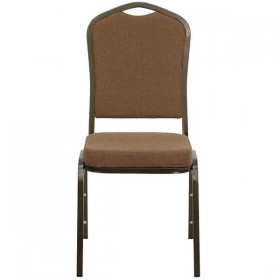 HERCULES Series Crown Back Stacking Banquet Chair with Coffee Fabric and 2.5'' Thick Seat - Gold Vein Frame [NG-C01-COFFEE-GV-GG]