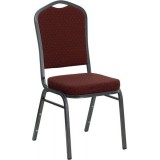 HERCULES Series Crown Back Stacking Banquet Chair with Burgundy Patterned Fabric and 2.5'' Thick Seat - Silver Vein Frame [NG-C01-HTS-2201-SV-GG]