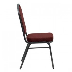 HERCULES Series Crown Back Stacking Banquet Chair with Burgundy Patterned Fabric and 2.5'' Thick Seat - Silver Vein Frame [NG-C01-HTS-2201-SV-GG]