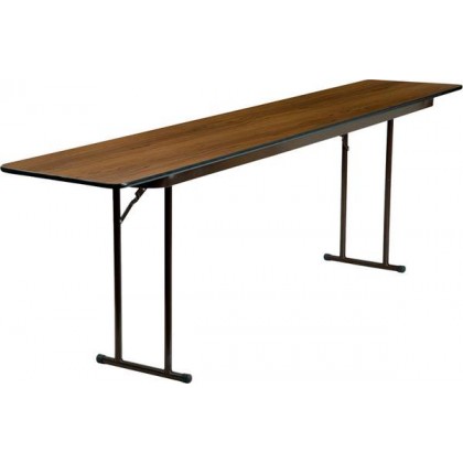18'' x 96'' Rectangular Walnut High Pressure Laminate Folding Training Table [RB-1896-HIGH-MAH-GG]