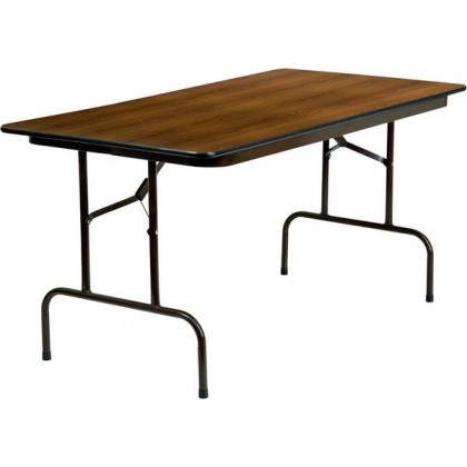 30'' x 60'' Rectangular Walnut High Pressure Laminate Folding Banquet Table [RB-3060-HIGH-MAH-GG]