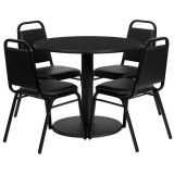 36'' Round Black Laminate Table Set with 4 Black Trapezoidal Back Banquet Chairs [RSRB1001-GG]