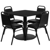 36'' Square Black Laminate Table Set with 4 Black Trapezoidal Back Banquet Chairs [RSRB1009-GG]