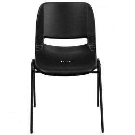 HERCULES Series 440 lb. Capacity Black Ergonomic Shell Stack Chair with Black Frame and 12'' Seat Height [RUT-12-PDR-BLACK-GG]