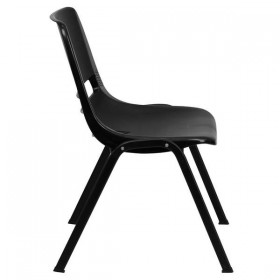 HERCULES Series 440 lb. Capacity Black Ergonomic Shell Stack Chair with Black Frame and 14'' Seat Height [RUT-14-PDR-BLACK-GG]