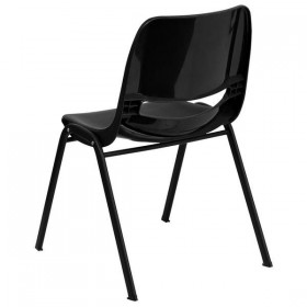 HERCULES Series 440 lb. Capacity Black Ergonomic Shell Stack Chair with Black Frame and 14'' Seat Height [RUT-14-PDR-BLACK-GG]