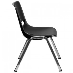 HERCULES Series 661 lb. Capacity Black Ergonomic Shell Stack Chair with Chrome Frame and 16'' Seat Height [RUT-16-BK-CHR-GG]