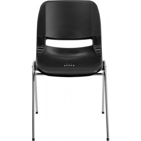 HERCULES Series 880 lb. Capacity Black Ergonomic Shell Stack Chair with Chrome Frame and 18'' Seat Height [RUT-18-BK-CHR-GG]