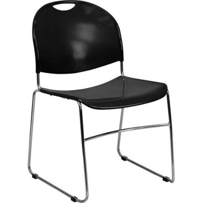 HERCULES Series 880 lb. Capacity Black High Density, Ultra Compact Stack Chair with Chrome Frame [RUT-188-BK-CHR-GG]