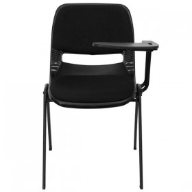 Padded Black Ergonomic Shell Chair with Left Handed Flip-Up Tablet Arm [RUT-EO1-01-PAD-LTAB-GG]