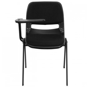 Padded Black Ergonomic Shell Chair with Right Handed Flip-Up Tablet Arm [RUT-EO1-01-PAD-RTAB-GG]