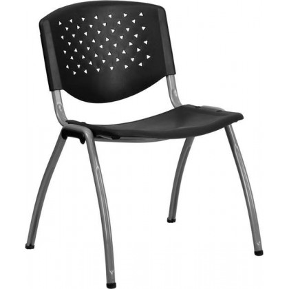 HERCULES Series 880 lb. Capacity Black Polypropylene Stack Chair with Titanium Frame Finish [RUT-F01A-BK-GG]