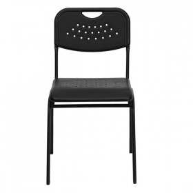 HERCULES Series 880 lb. Capacity Black Plastic Stack Chair with Black Powder Coated Frame [RUT-GK01-BK-GG]