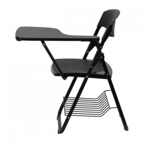 Black Plastic Chair with Left Handed Tablet Arm and Book Basket [RUT-L03-TAB-LFT-GG]