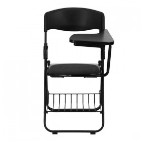 Black Plastic Chair with Left Handed Tablet Arm and Book Basket [RUT-L03-TAB-LFT-GG]