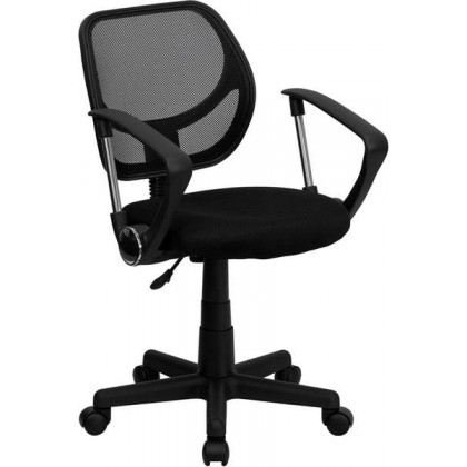 Mid-Back Black Mesh Task Chair and Computer Chair with Arms [WA-3074-BK-A-GG]