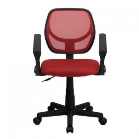 Mid-Back Red Mesh Task Chair and Computer Chair with Arms [WA-3074-RD-A-GG]