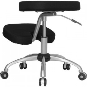 Mobile Ergonomic Kneeling Chair in Black Fabric with Silver Powder Coated Frame [WL-1425-GG]