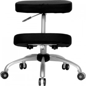 Mobile Ergonomic Kneeling Chair in Black Fabric with Silver Powder Coated Frame [WL-1425-GG]