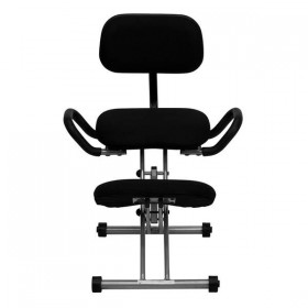 Ergonomic Kneeling Chair in Black Fabric with Back and Handles [WL-3439-GG]
