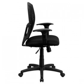 Mid-Back Designer Back Task Chair with Padded Fabric Seat and Arms [WL-3958SYG-BK-A-GG]