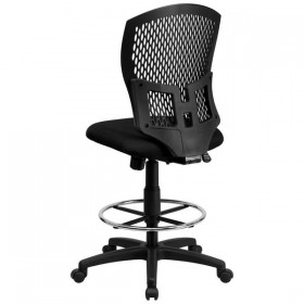 Mid-Back Designer Back Drafting Stool with Padded Fabric Seat [WL-3958SYG-BK-D-GG]
