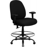 HERCULES Series 400 lb. Capacity Big and Tall Black Fabric Drafting Stool with Arms and Extra WIDE Seat [WL-715MG-BK-AD-GG]