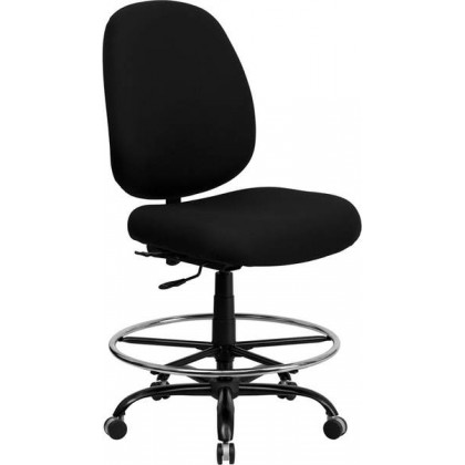 HERCULES Series 400 lb. Capacity Big and Tall Black Fabric Drafting Stool with Extra WIDE Seat [WL-715MG-BK-D-GG]