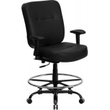 HERCULES Series 400 lb. Capacity Big & Tall Black Leather Drafting Stool with Arms and Extra WIDE Seat [WL-735SYG-BK-LEA-AD-GG]