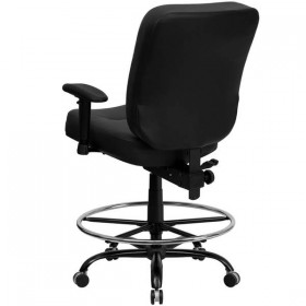 HERCULES Series 400 lb. Capacity Big & Tall Black Leather Drafting Stool with Arms and Extra WIDE Seat [WL-735SYG-BK-LEA-AD-GG]