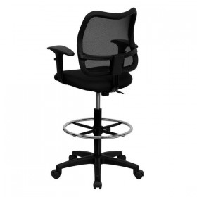 Mid-Back Mesh Drafting Stool with Black Fabric Seat and Arms [WL-A277-BK-AD-GG]