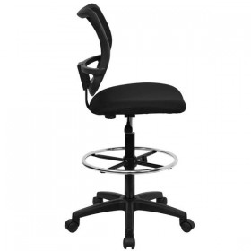 Mid-Back Mesh Drafting Stool with Black Fabric Seat [WL-A277-BK-D-GG]